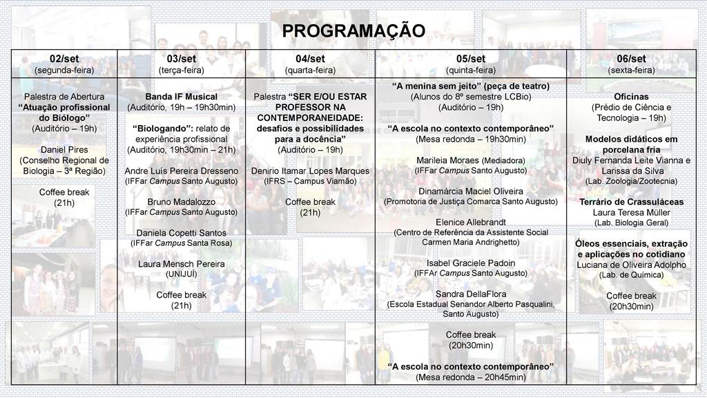 Programação Semana Acadêmica de Biologia