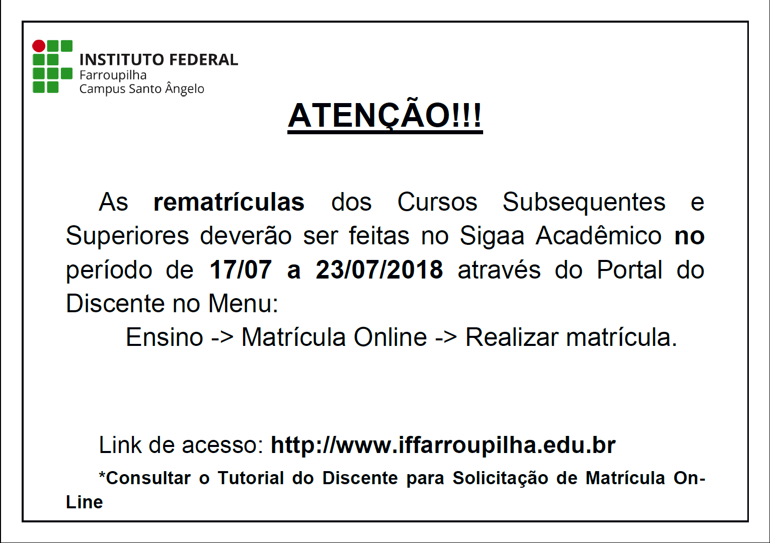 aviso matricula