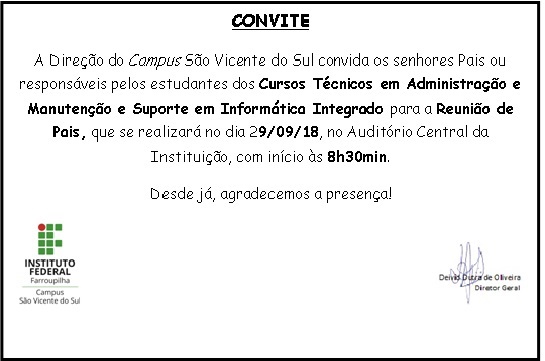 Convite Reunião de Pais